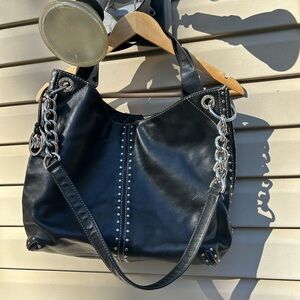 Michael Kors Black Studded Shoulder Bag used silver hardware some wear and marks